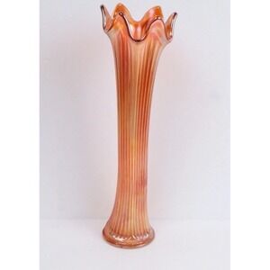 VTG Ripple Carnival Glass Swung Marigold Vase 9" Iridescent Unmarked